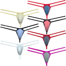 Mens Micro Thong Underwear Male Bikini Brief Contoured Pouch Tangas Striped Slip