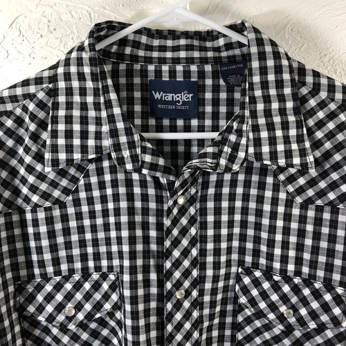 Wrangler Shirt Mens XXL Black White Plaid Western Long Sleeve Pearl Snap - Picture 2 of 12