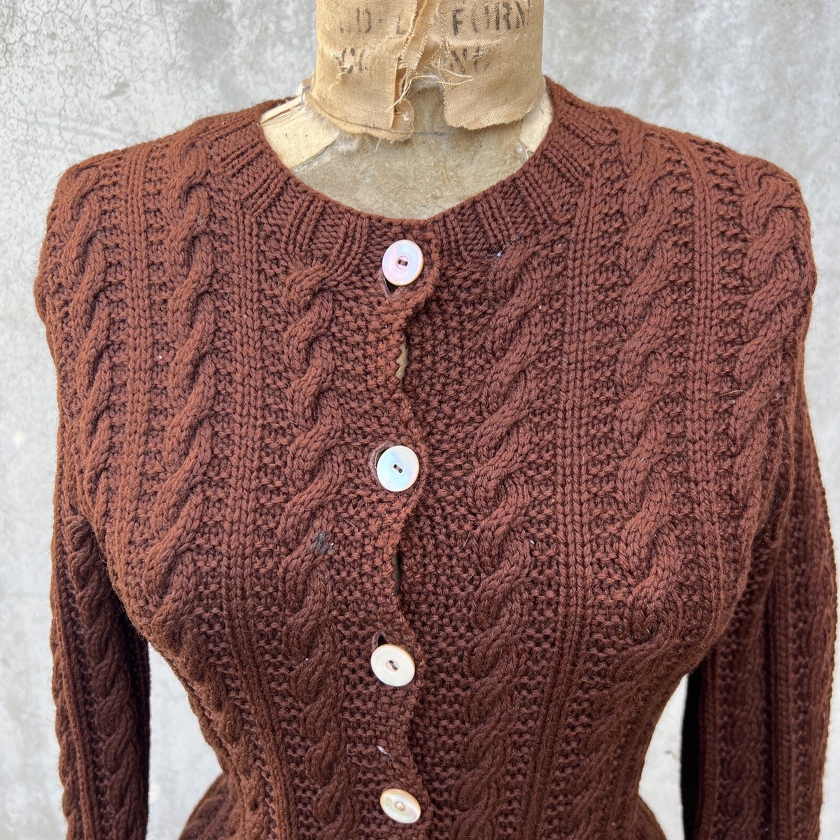 Vintage 1930s Brown Wool Knit Sweater Button Up Cardigan