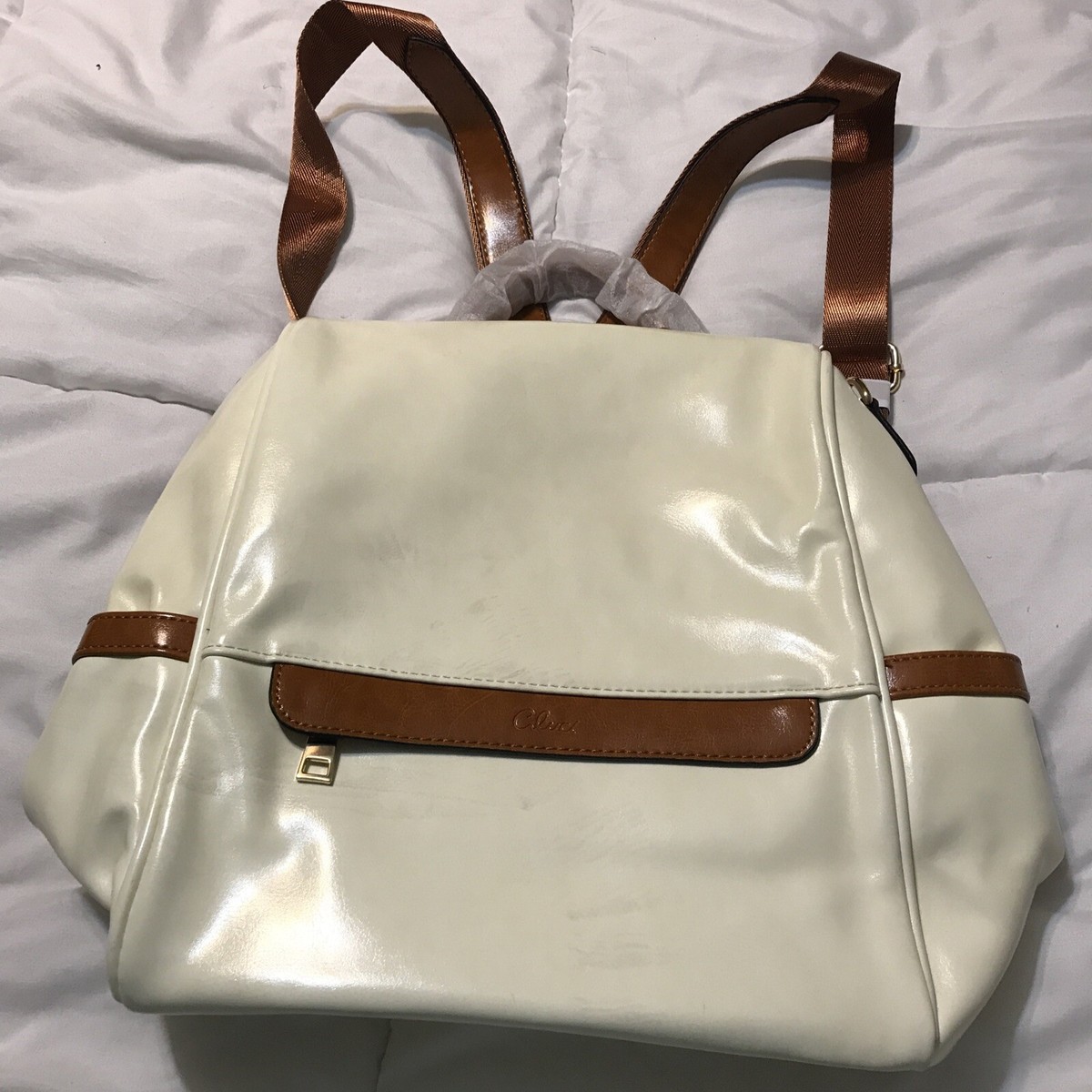 CLUCI Women Backpack Purse Fashion Leather Designer White/brown