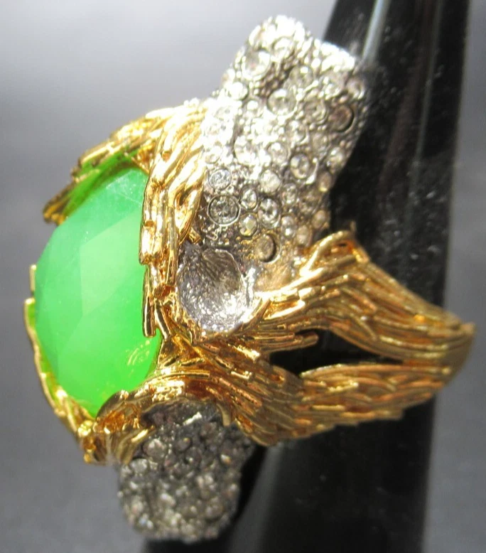 Anillo ALEXIS BITTAR Increíble Piedra Verde Doble Cabeza de León Talla 7 Foto 3 de 4