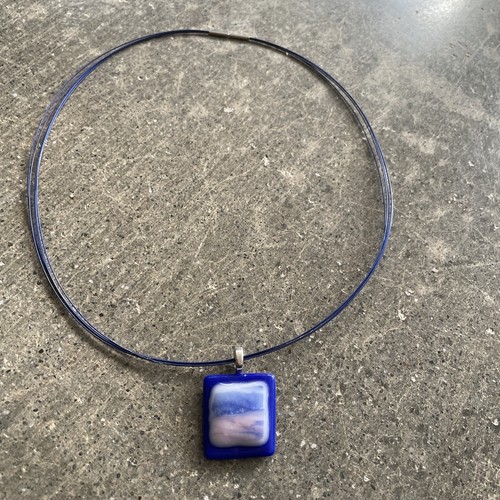 Glass Blue Pendant Necklace, Unknown Artist, Beach Waves