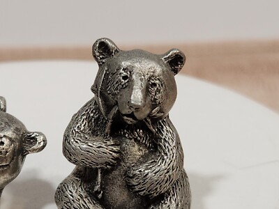 Vtg. 1994 Hudson Pewter Noah's Ark Panda Bear Pair Sculpture 7479