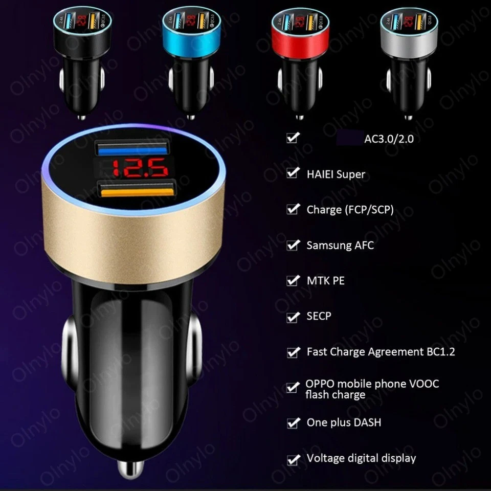 Mini Dual USB Car Charger Lighter Fast Charging Cigarette LED For Mobile Phone - Image 4 of 4
