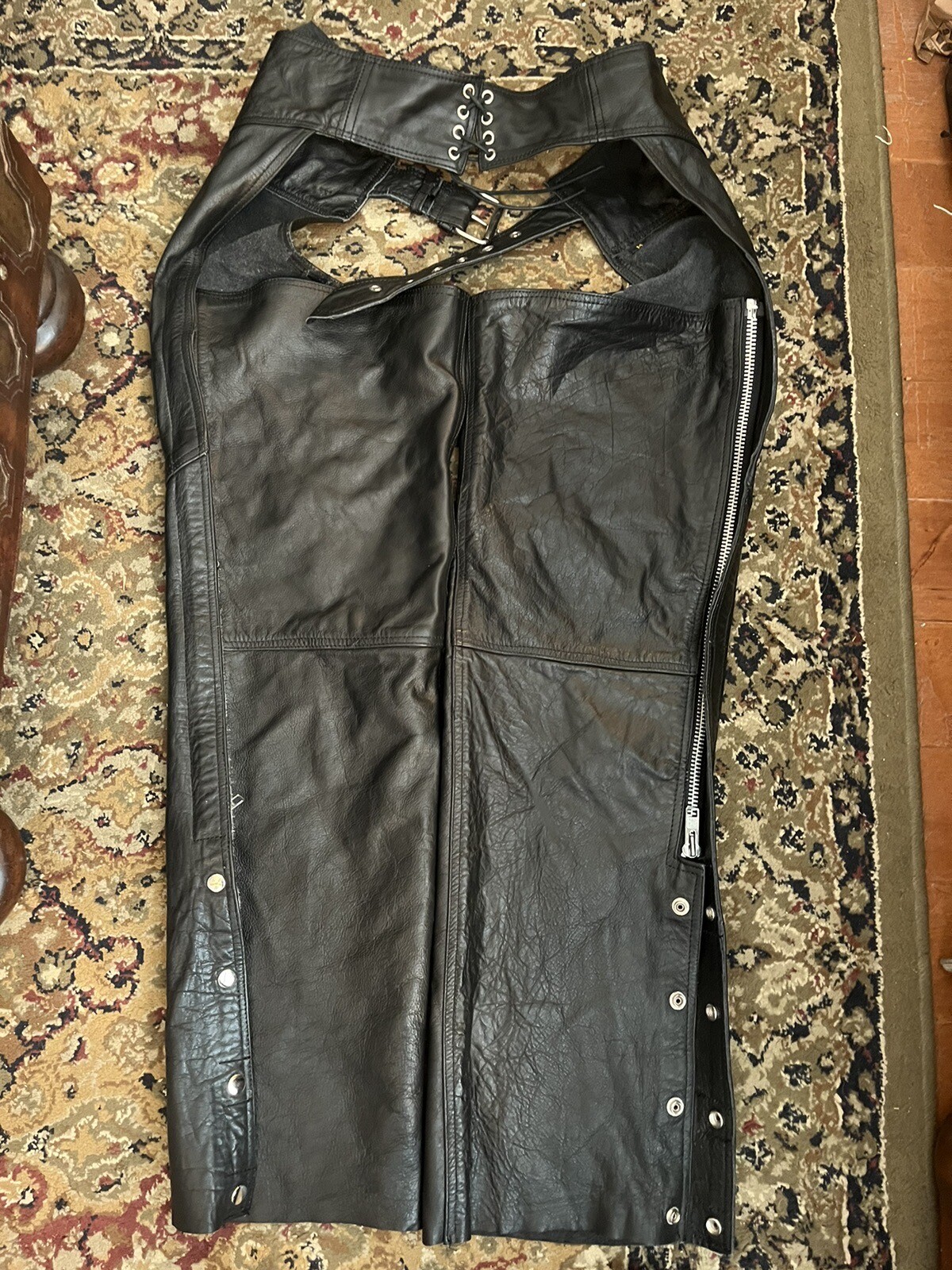 Hudson Leather Medium Riding Chaps Unisex Full Zippers Snaps Adjustable