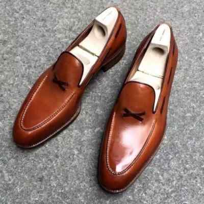New Handcrafted Men Brown Dress Loafer Narrow Toe Original  display picture 3