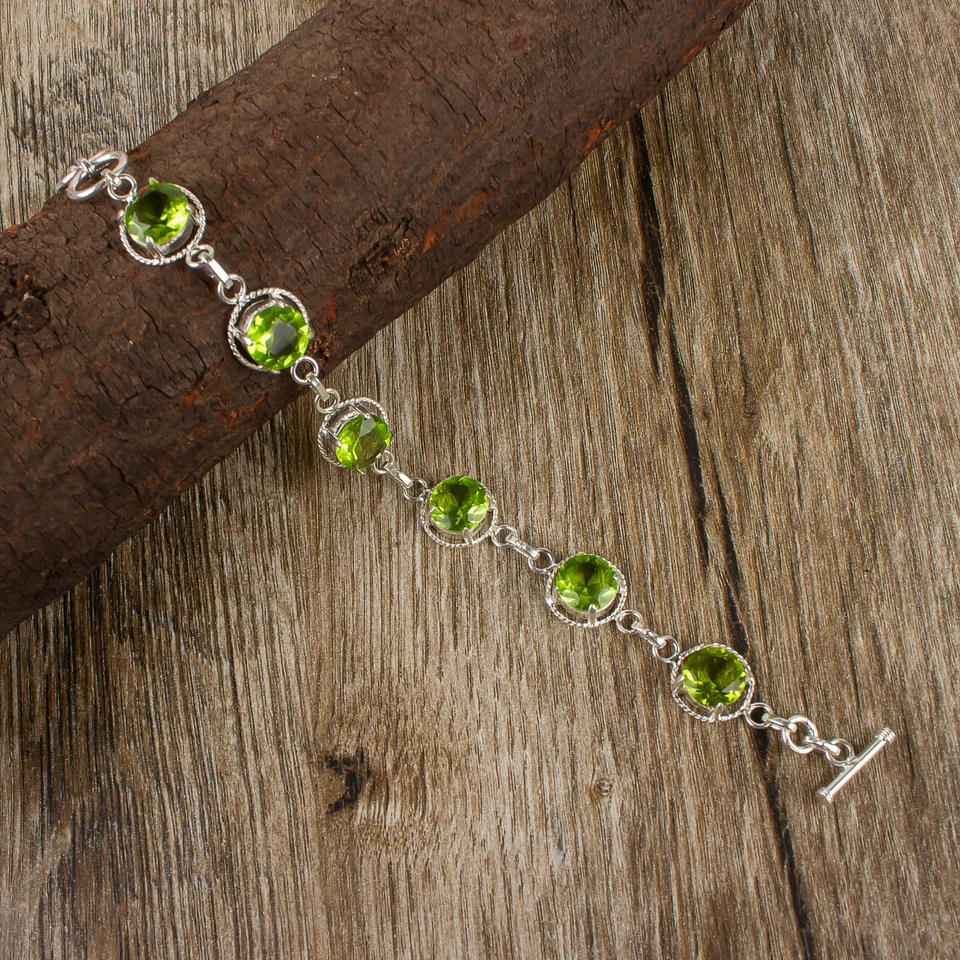 Natural Peridot Gemstone Jewelry 925 Sterling Silver Chain Bracelet For Women - Image 3 of 4