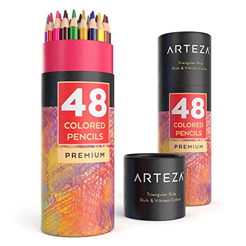 ARTEZA Colored Pencils Set, 48 Colors with Color Names, Triangular