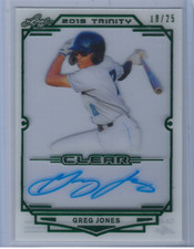 GREG JONES 2019 LEAF TRINITY BASEBALL CLEAR ACETATE ON CARD ROOKIE AUTO /25