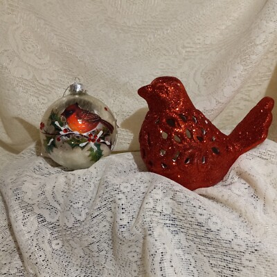 Tea Light Cardinal Candle Holder and Hallmark Cardinal Ornament