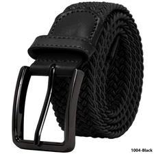 Falari Silver Black Buckle Braided Stretch Belt Canvas Fabric Woven Elastic Belt