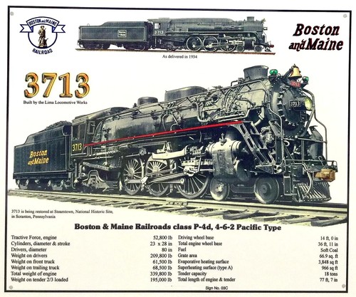 Letrero de metal Boston & Maine Railroad 3713 | 10"x12" | Arte de tren | Aluminio | EE. UU. | Zustand: New