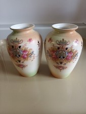 CROWN DEVON S.F & CO BLUSH Wick VASES X 2 IN GOOD CONDITION 5" Tall