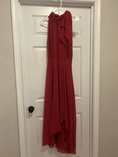 White House Black Market Size 6 Red Tie-neck Maxi Cocktail Dress Hi-Low Hem