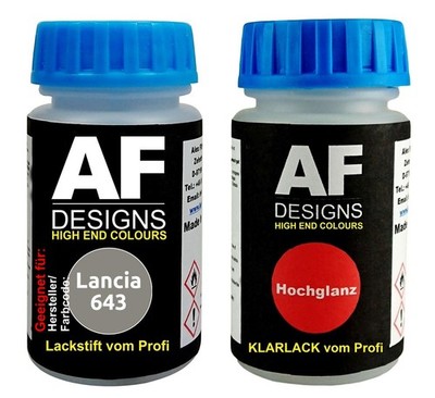 Lackstift für  Lancia 643 Grigio Dakar Perl + Klarlack je 50ml Autolack Basislac