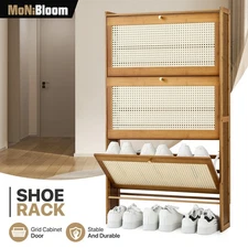 27" Bamboo Shoe Rack Multifunction 5 Tier Storage Sneaker Brown ABS Rattan Door