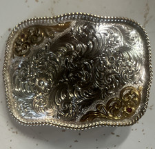 Nocona N24142 Western Floral Engraved Buckle Antique Finish Rhinestone 1.5"