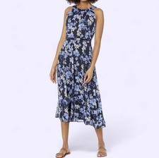 Tommy Hilfiger Navy Floral Midi Dress Belted Lined Elegant Size 12