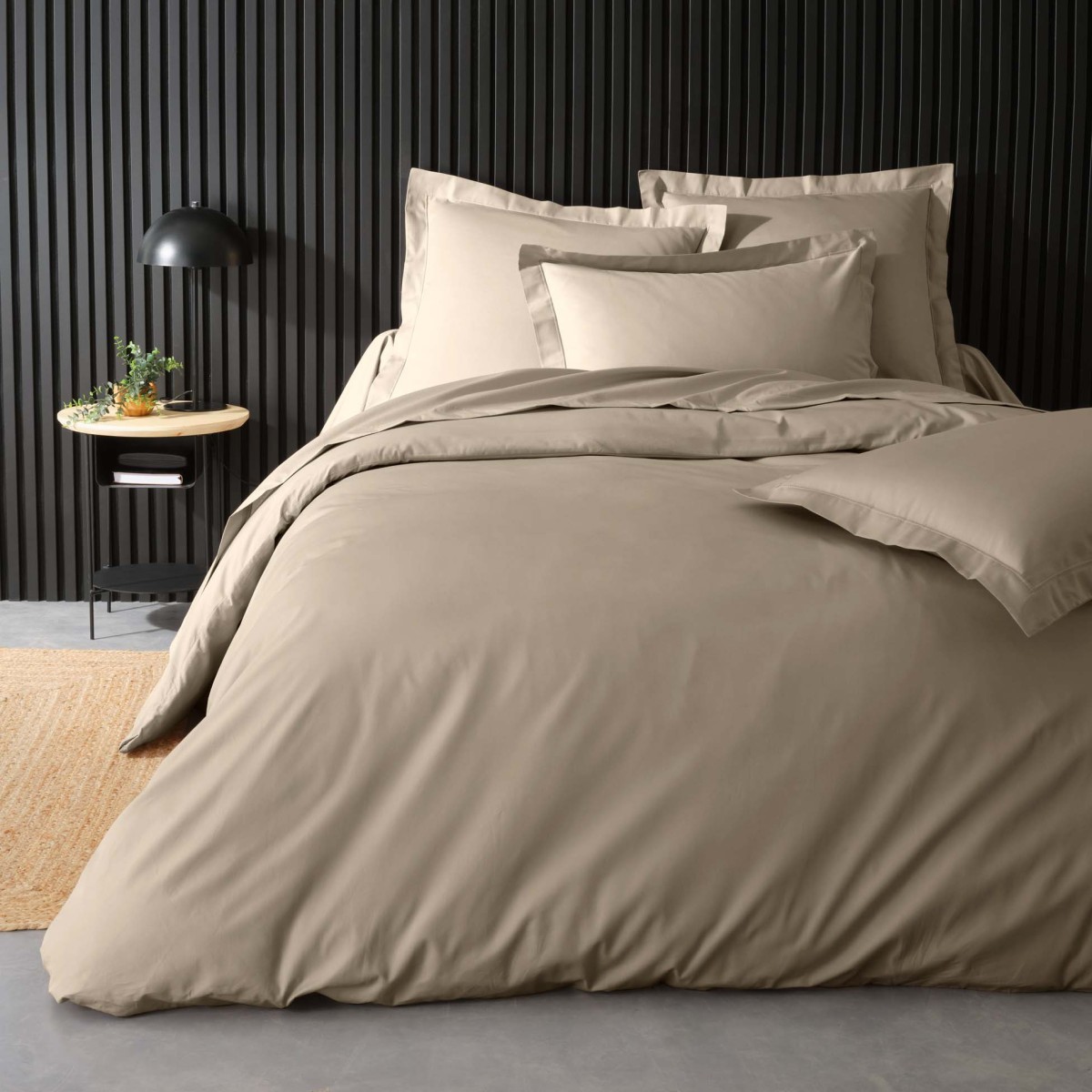 Housse de couette percaline 240x220 cm sable en coton pour grand lit deux personnes