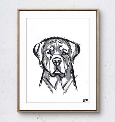 Laeknapes 12x9 Original Abstract Rottweiler Dog Paper Modern Home Painting Art