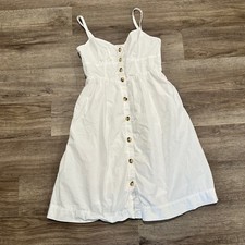 J Crew White Button Front Midi Sundress Size 8P Lined with Pockets