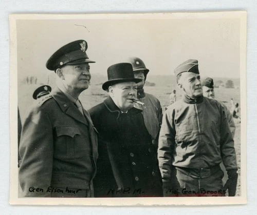 # 17  OLD WW2 MILITARY PHOTO CHURCHILL  GENERAL EISENHOWER & BRADLEY SNAPSHOT