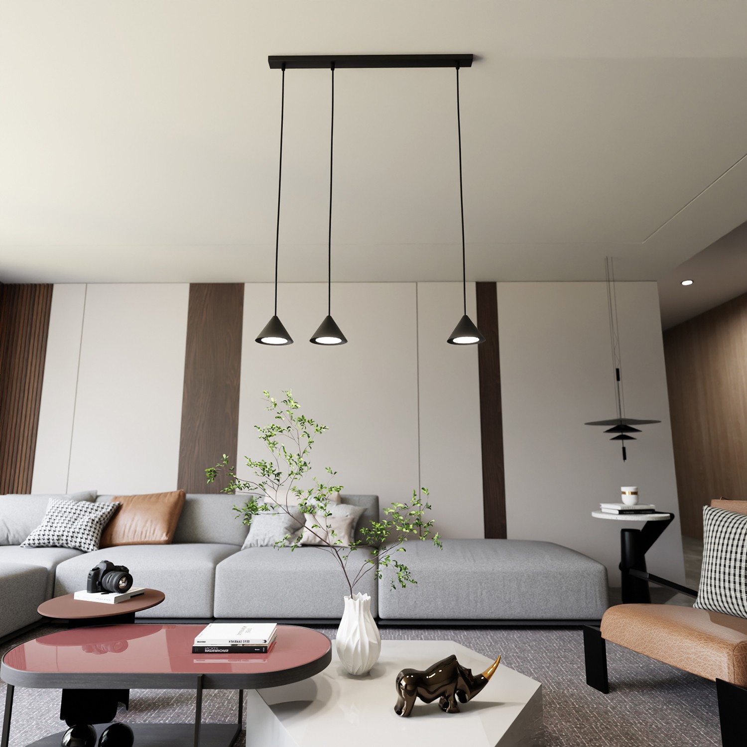 Sospensione Skadi Minimal 3 Luci Nero | Atmosfera Nordica per Casa - 3