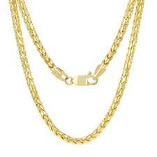 14K Yellow Gold Solid Franco 3mm Diamond Cut Wheat Spiga Chain Necklace 16"- 30"