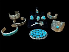 Native  American Jewelry LOT 11 Pcs Signed/Marked Sterling 365 gr Wearable
