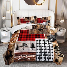 Elk Deer Queen Comforter Set, Black Bear Wildlife Bedding Comforter Sets, Rus...
