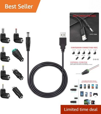 Versatile 4.9ft USB to DC Power Cable - 8 Connector Tips for All Devices