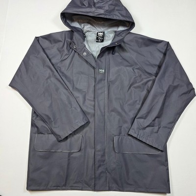 Helly Hansen Workwear Mens Medium Rain Jacket Hooded Waterproof Gray Outdoor