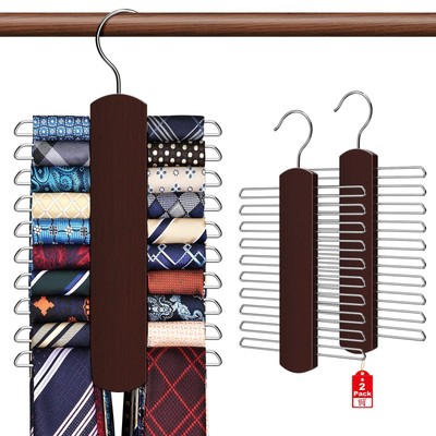 2 Pack Tie Rack for Closet Premium Wooden Necktie Organizer Storage Tie/Belt 40