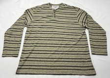 Vintage Z. Cavaricci Henley Shirt Beige Black Striped Men's L USA Made Cotton