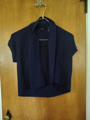 Chaus Women's Navy Short Sleeve Sweater Size  Large Lg Open Cardigan