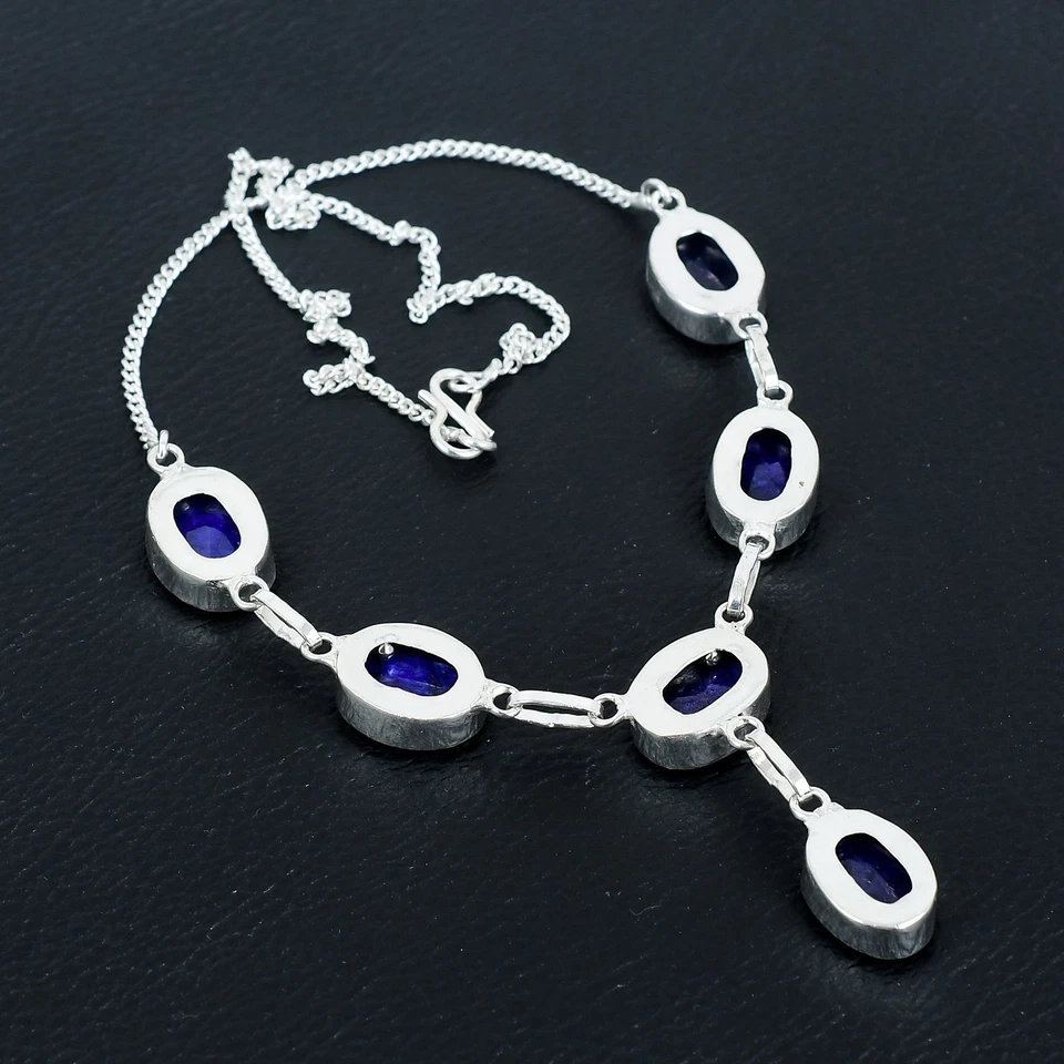 Collana gioiello in argento sterling 925 regalo con pietre preziose zaffiro... - Immagine 3 di 4