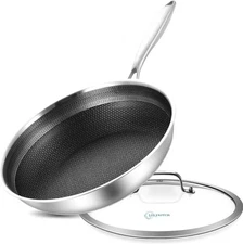 LOLYKITCH 10 In Hybrid Nonstick Stainless Steel 10-Inch with Lid, Silver 