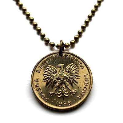 1988 Poland Polska 5 Zlotych coin pendant Polish eagle Warsaw Krakow Lodz 001160