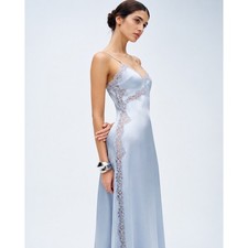 Reformation Ericka Silk slip lace trimmed Dress Mineral US6