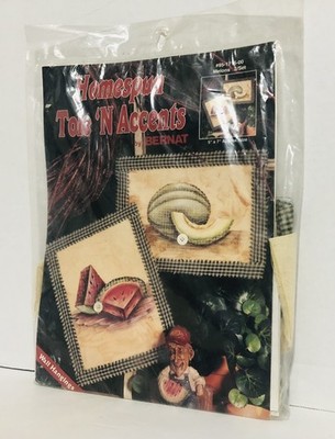 Vintage 1995 Bernat Crafts Homespun Tole 'N Accents Melons 2-Set Wall Hangings