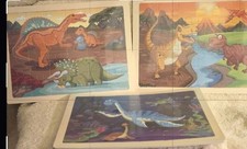 Set of 3 Dinosaur Wooden Tray Puzzles New Sealed 24 Piece T-Rex Spinosaurus