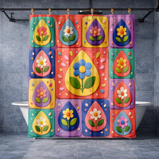 Heart Design Cute Floral Shower Curtain Colorful 72x72 Polyester Decor