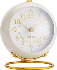 Silent Non-Ticking Retro Alarm Clock Gold Bedside Table Clock for Light Sleepers