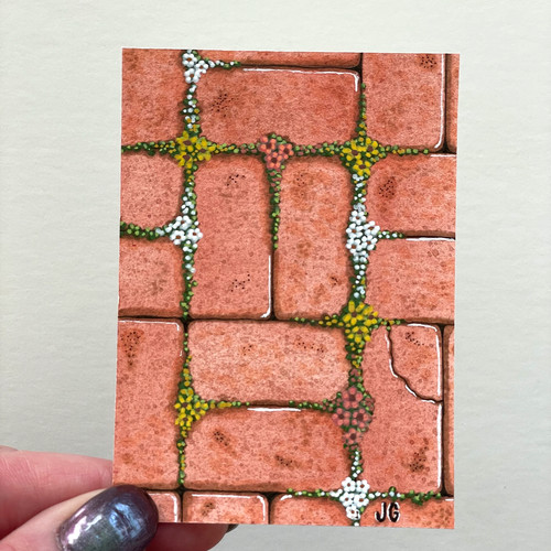 ACEO Original Acrylic Art Card Bricks Flowers Still Life #3 by Janna Gomez OOAK