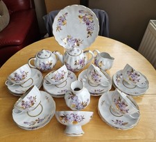 Vintage Soviet Lomonosov LFZ Tea Set “Golden Leaves “, 24 Items USSR RUSSIA.