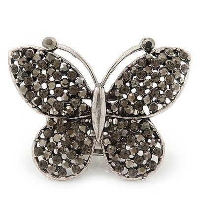 Cocktail-Stretch-Ring ''Flutter-By'' mit Diamanten besetzt Schmetterling - Rhodium