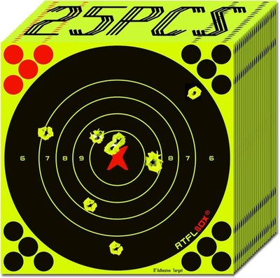 ATFLBOX 8 Inch Splatter Adhesive Bullseye Fluorescent Yellow Shooting Target Sti