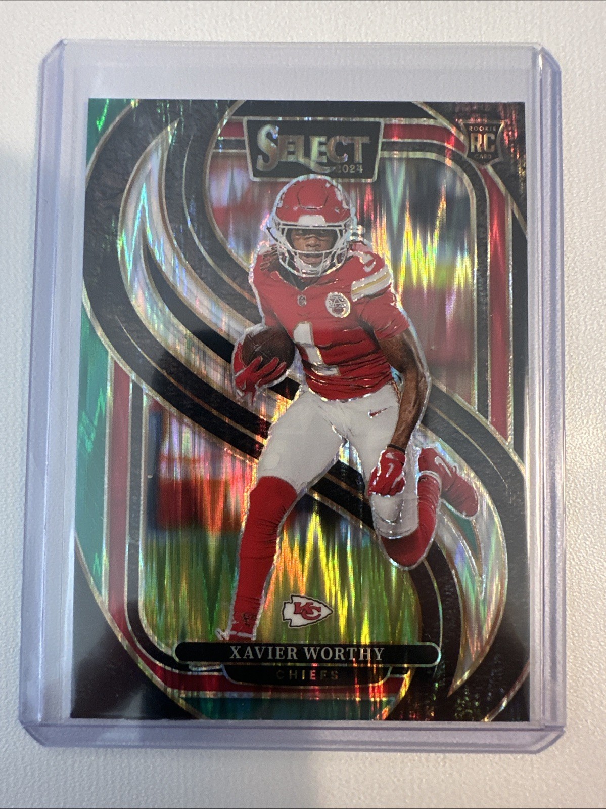 2024 Panini Select Xavier Worthy #119 Premier Level Black & Green Shock Prizm