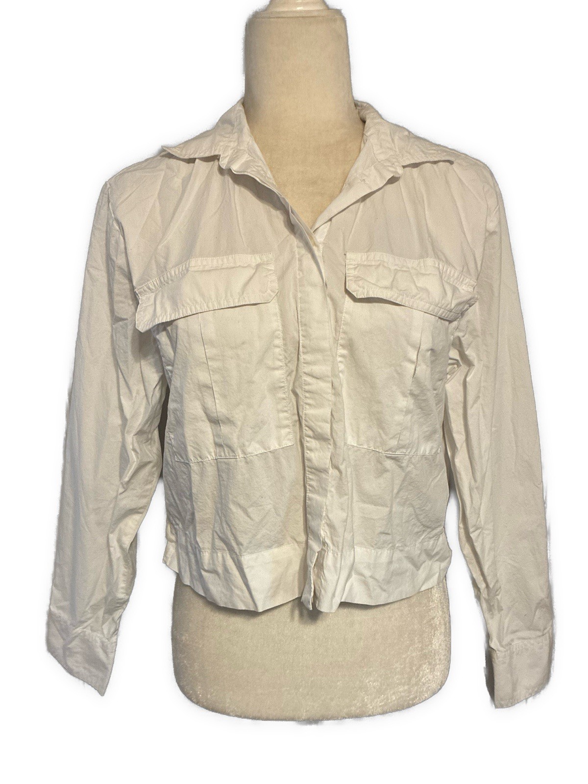 Loft Solid White Long Sleeve Crop Button Down 100… - image 1