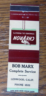 BOB MARX CHEVRON GAS STATION MATCHBOOK COVER: LENWOOD, CA EMPTY MATCHCOVER -M5